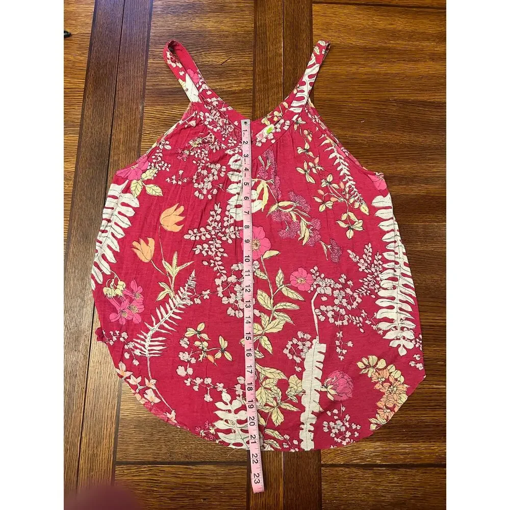 Free People Pink Floral Tank Top S P Small Petite Boho Viscose V-Neck Sleeveless